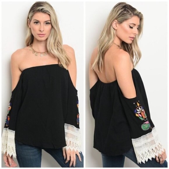 BLACK OFF SHOULDER TOP - Picture 1 of 3